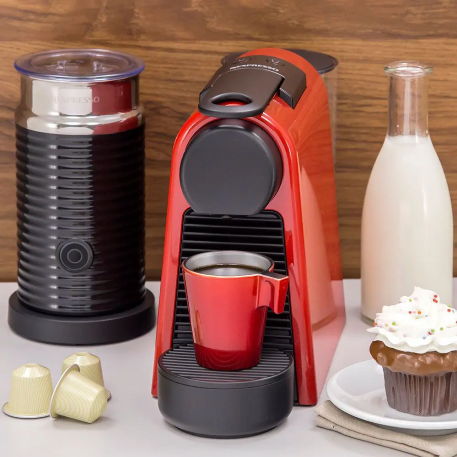Nespresso Essenza Mini D30 Ruby Red Aeroccino Milk Frother ESH