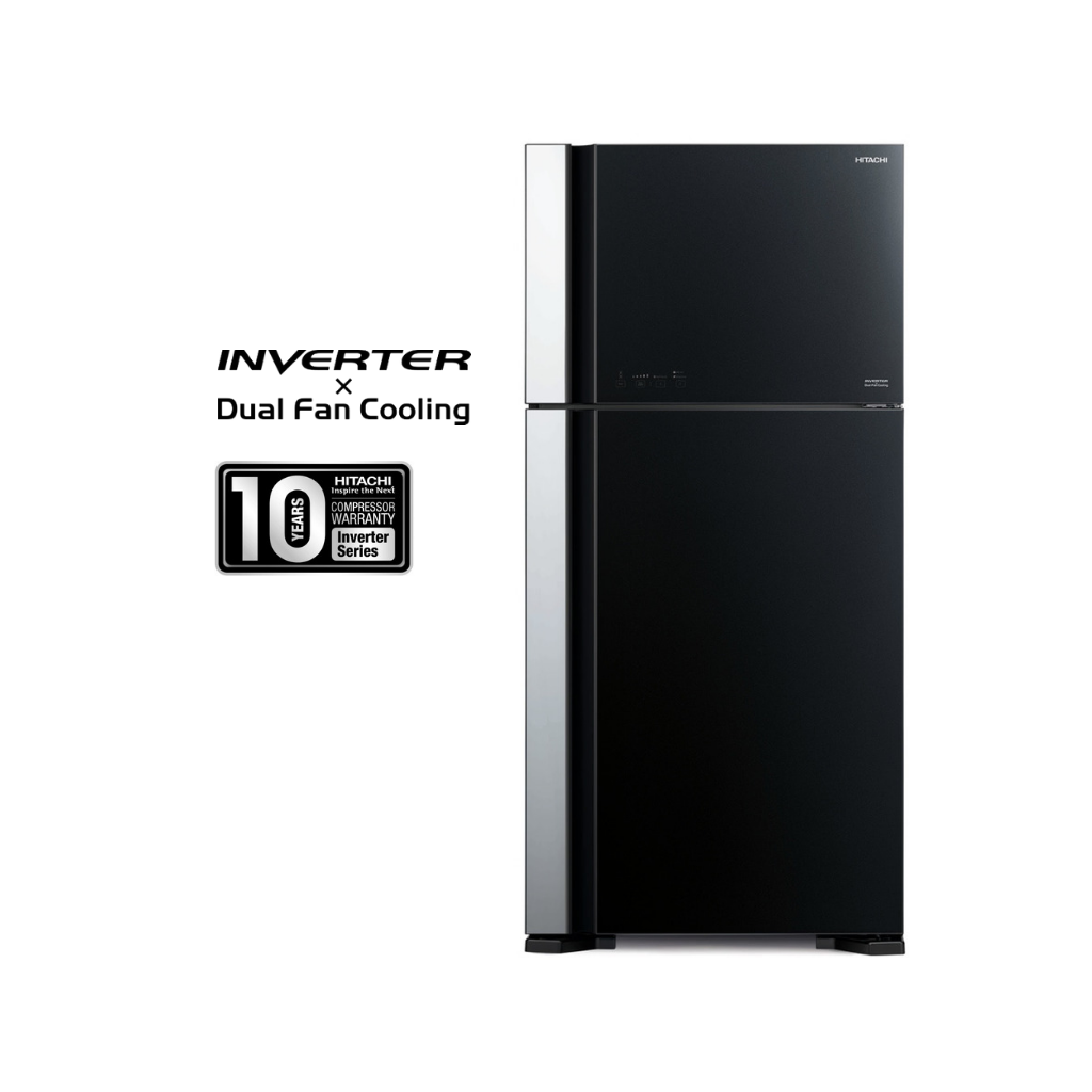Hitachi 601L 2 Doors Inverter Dual Fan Cooling Refrigerator (Black) RVG710P7M