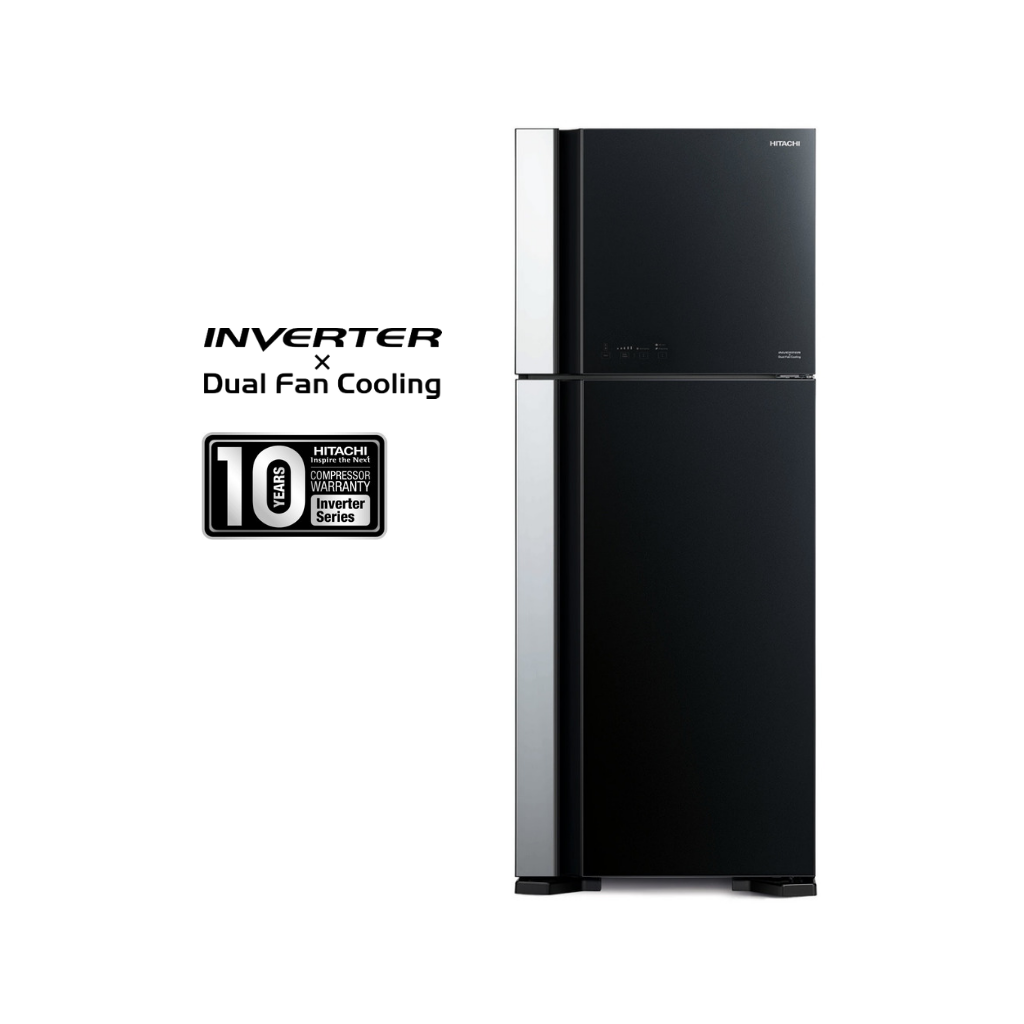 Hitachi 489L 2 Doors Inverter Dual Fan Cooling Refrigerator (Black) RVG580P7M