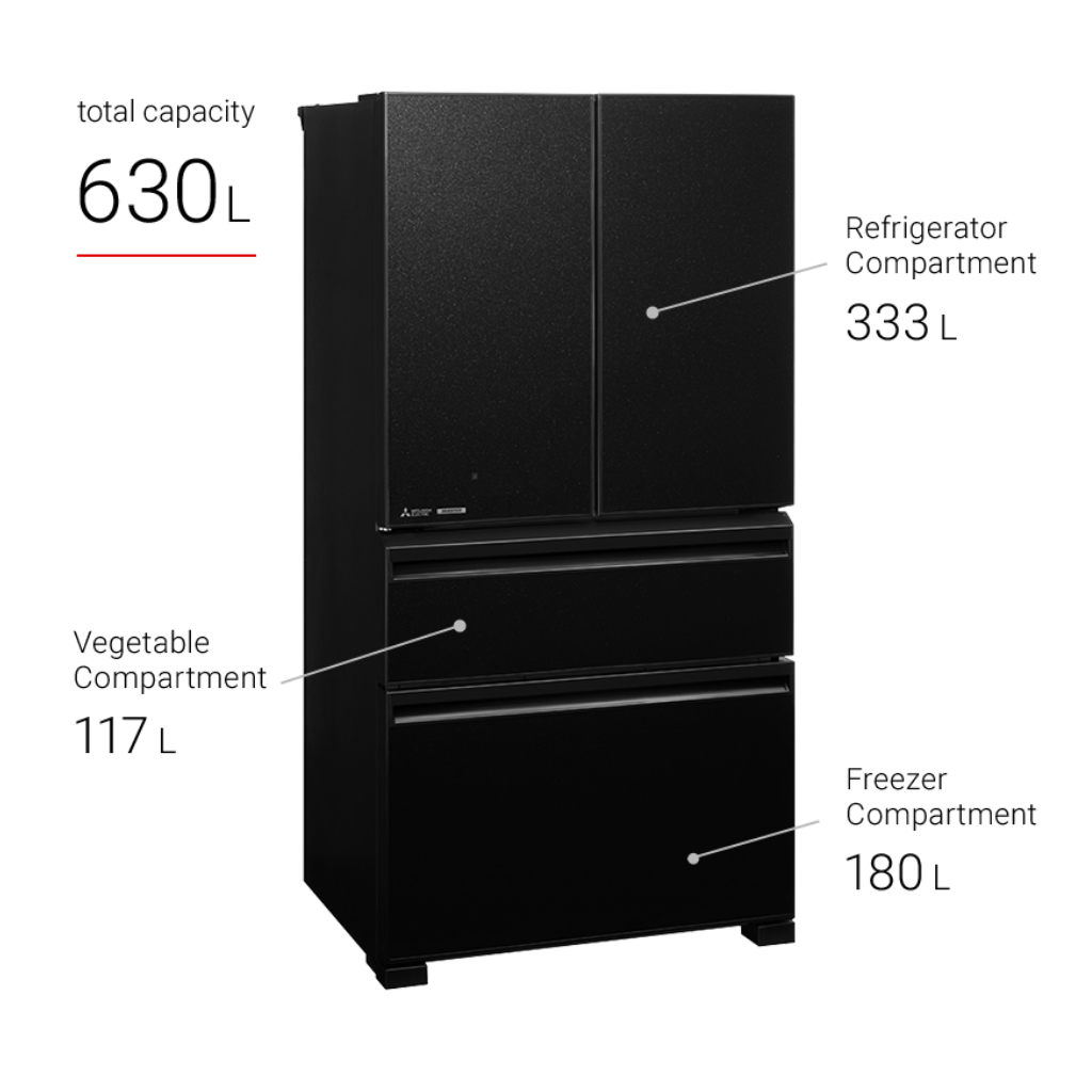 Mitsubishi MRLX68EM 630L Multi Drawer Glass Door & Ice Maker Fridge